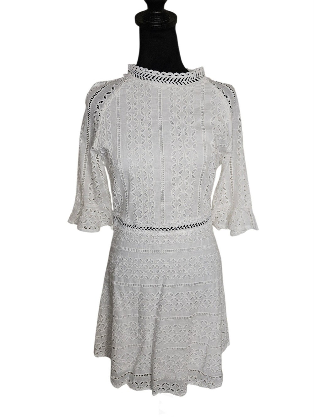 Simple White Eyelet Fit-and-Flare Cotton Lace Dress Size M NEW